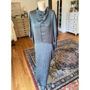 Zara Womens Slate Grey Crinkled Satin Cowl Neck Dolman Maxi Dress Small NEW